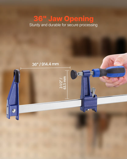 Bar Clamps for Woodworking, 2-Pack 36 inch Opening, Lockable F-Clamp with 600 lbs Load Limit, 2-1/2 inch Depth, Cast Iron and Carbon Steel, Easy to Use, Wood Clamps for Woodworking Metal Working