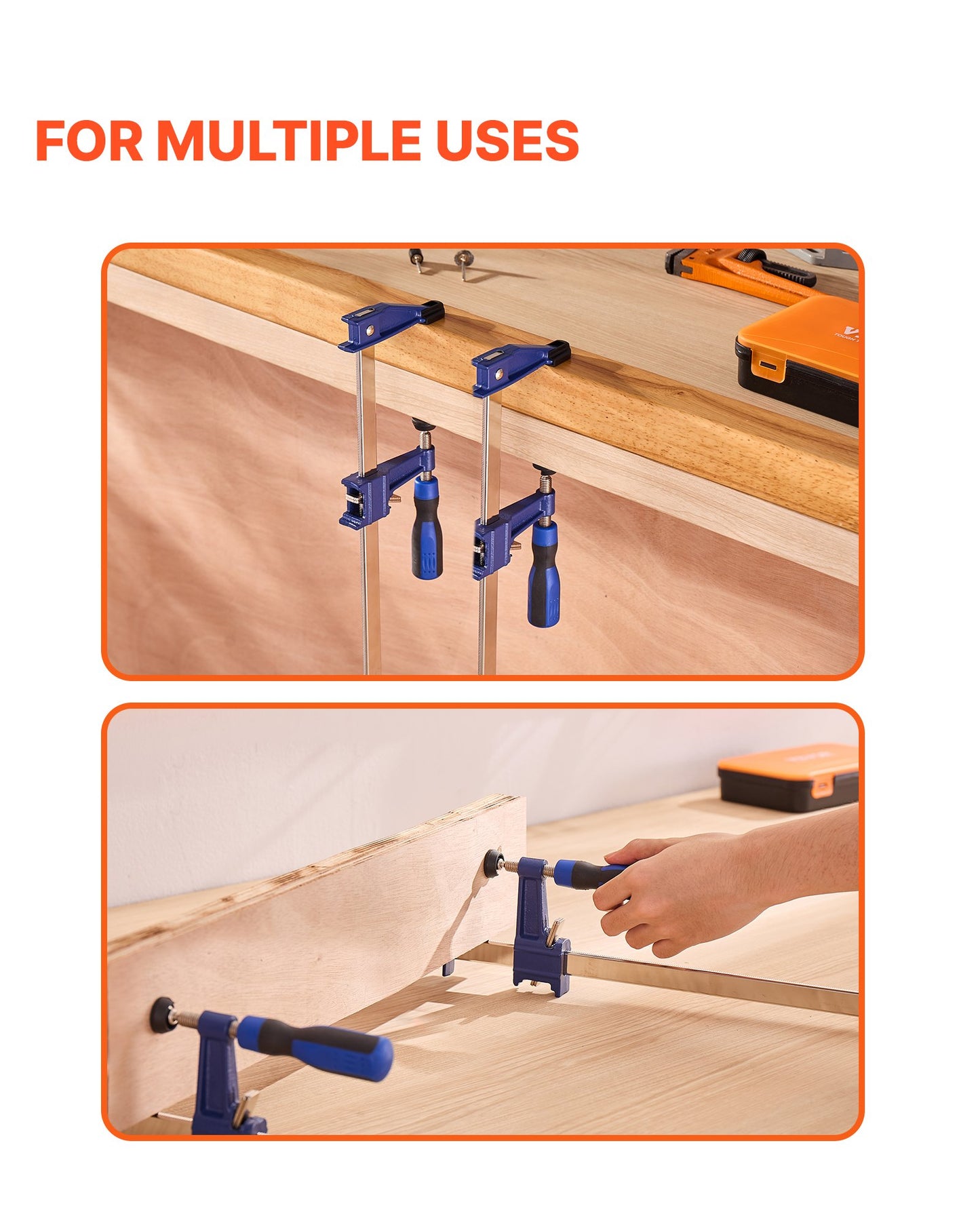 Bar Clamps for Woodworking, 2-Pack 36 inch Opening, Lockable F-Clamp with 600 lbs Load Limit, 2-1/2 inch Depth, Cast Iron and Carbon Steel, Easy to Use, Wood Clamps for Woodworking Metal Working