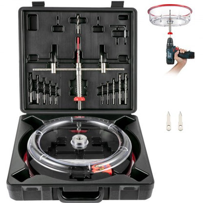 Adjustable Hole Saw Cutter Kit, 1-5/8\" to 11-13 /16\" (40-300 mm), Recessed Hole Saw with PC Dust Shield, Two Replaceable Pilot Drill Bits, for Recessed Lights, Ceiling Speakers, Vent Holes