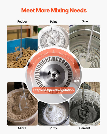 Drill Mixer, 1/2 inch Corded Electric Drill Mixer Set, 0-850RPM 5.4A Mixing Drills, Mixing Drills Machine with D-Handle for Drilling & Blending, Handheld Cement Mixers for Fodder, Paint, Cement