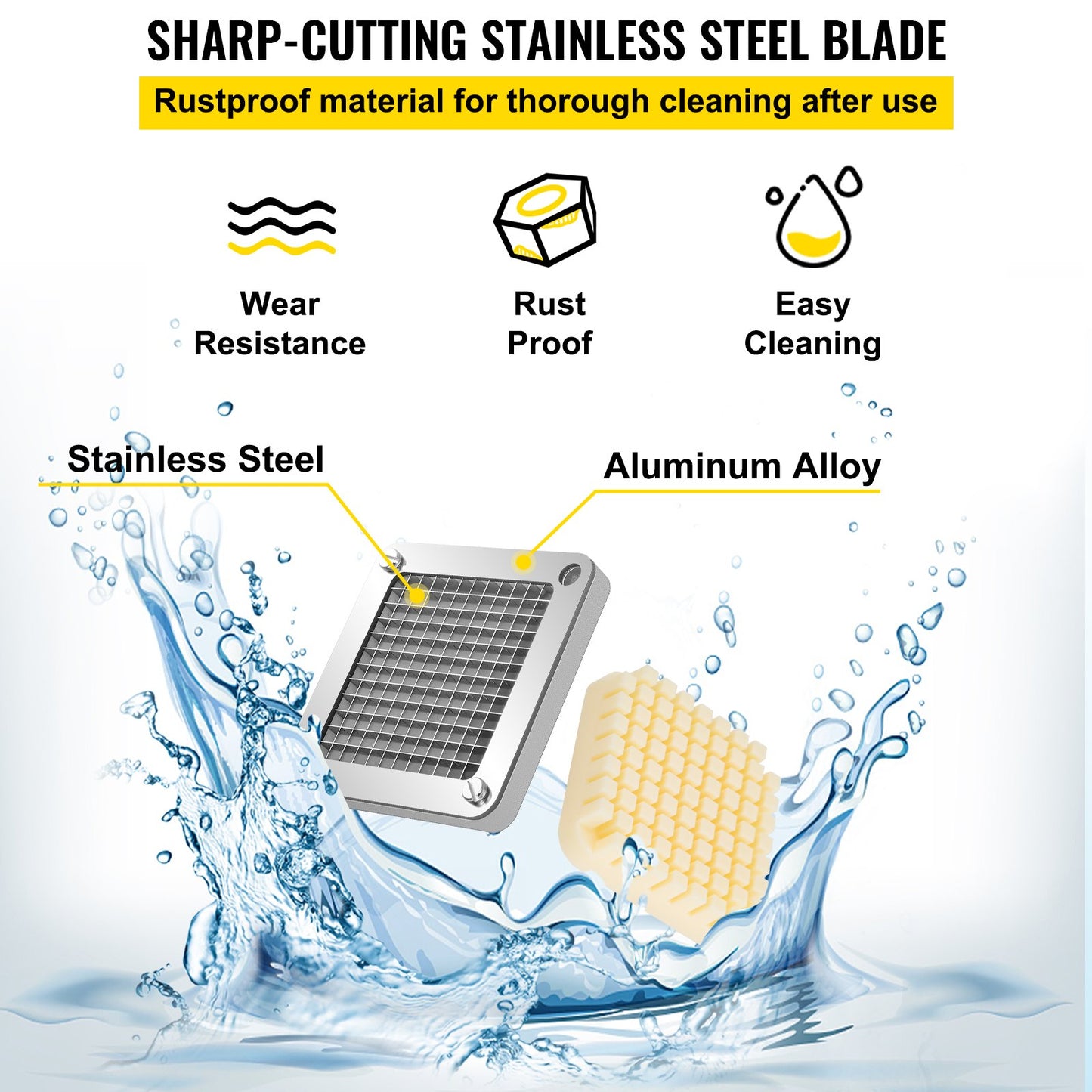 Replacement Chopper Blade, 1/4 inch, 3 PCS French Fry Blade Assembly with 6 Extra Knives, Stainless Steel Dicer Parts and Push Block for Cutting Potatoes Carrots Onions Cucumbers Mushrooms