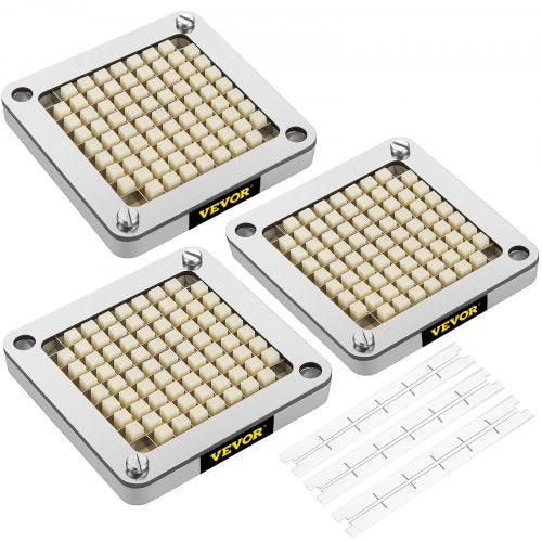 Replacement Chopper Blade, 3/8 inch, 3 PCS French Fry Blade Assembly with 6 Extra Knives, Stainless Steel Dicer Parts and Push Block for Cutting Potatoes Carrots Onions Cucumbers Mushrooms