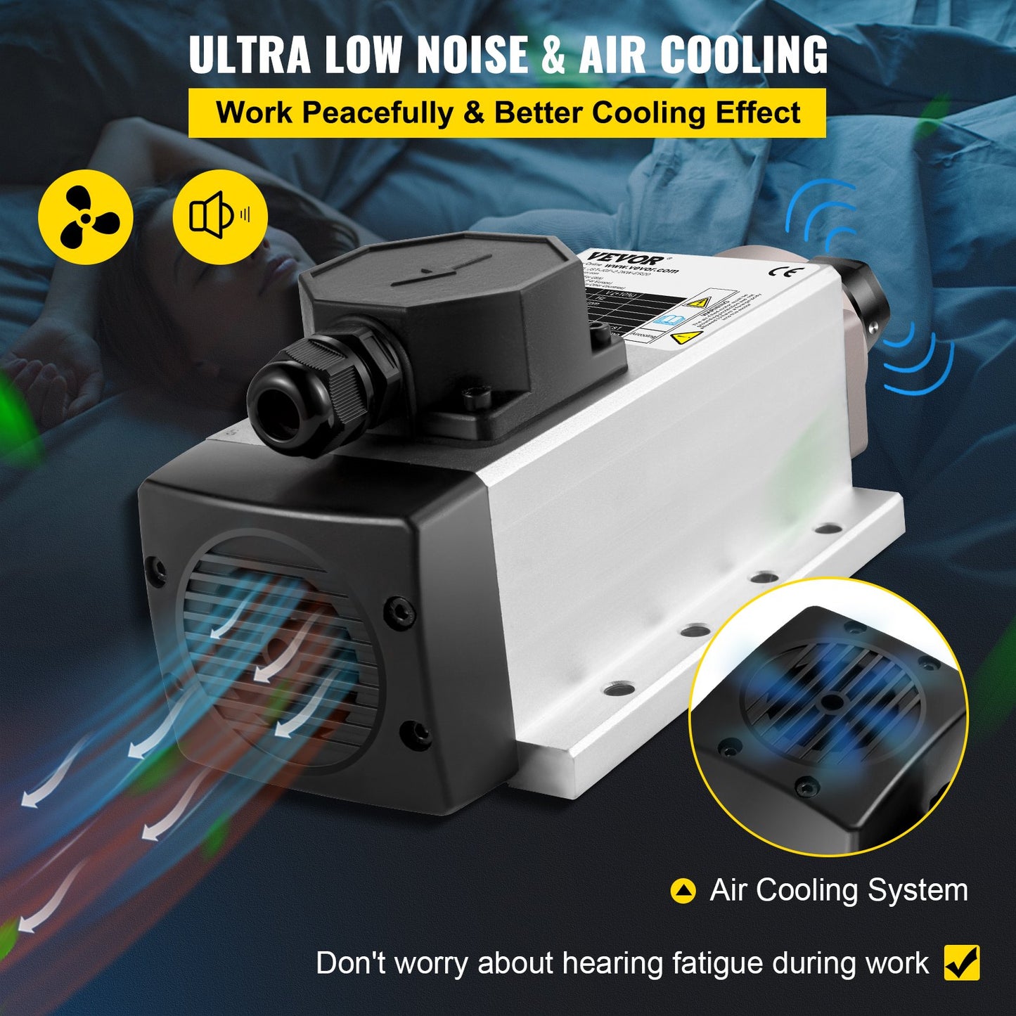 Air Cooled Spindle Motor 2.2KW CNC Spindle Motor 220V Square Air Cooled Spindle Motor ER20 Collet 24000 RPM CNC Spindle 6A Spindle Motor 400 Hz for CNC Router Engraving Milling Machine