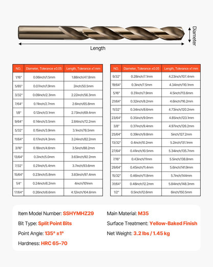 Cobalt Drill Bit Set, 29 Pcs, M35 High Speed Steel Cobalt Drill Bits with Storage Case, for Drilling Metal, Stainless Steel, Aluminum Alloy, Wood, Plastic, for Professional Work and Home DIY
