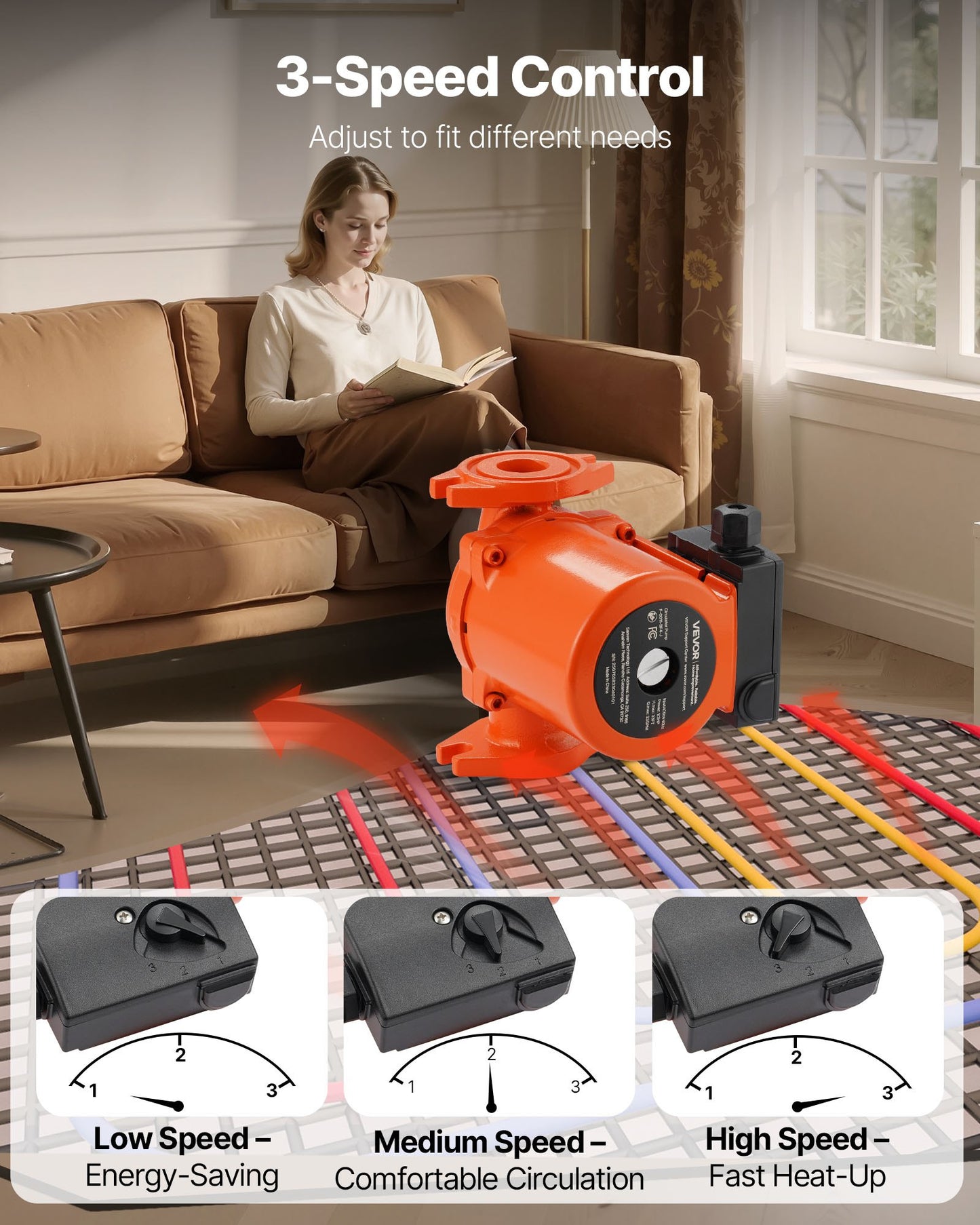 F-0011-BF4-J Cast Iron Circulator Pump, 33 GPM, AC 120V 33 ft Hot Water Recirculating Circulation Pump, 1-1/4 in Flange Connection, 3-Speed Adjustment, Quiet Operation, for Home Heating System