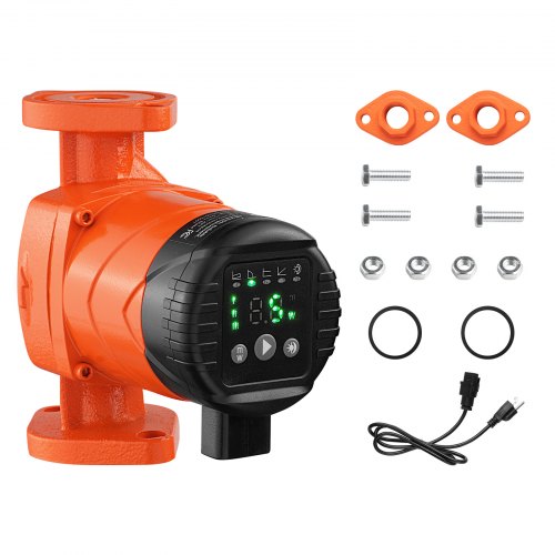 F-007E-1F1 High Efficiency Circulator Pump, 16 GPM, 120V 20 ft Cast Iron Hot Water Recirculating Circulation Pump, 1 in Flange Connection, Check Valve, Quiet Operation, for Home Heating System