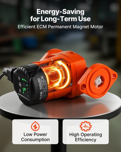 F-007E-1F1 High Efficiency Circulator Pump, 16 GPM, 120V 20 ft Cast Iron Hot Water Recirculating Circulation Pump, 1 in Flange Connection, Check Valve, Quiet Operation, for Home Heating System