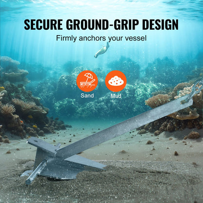 Fluke Style Anchor Kit, 13 LBS Hot-Dipped Galvanized Steel Fluke Anchor with 7.9' Chain, 101' Rope and Two 0.4" Shackles, Marine Boat Anchor for Small Vessels Under 30', Seas, Rivers and Shores