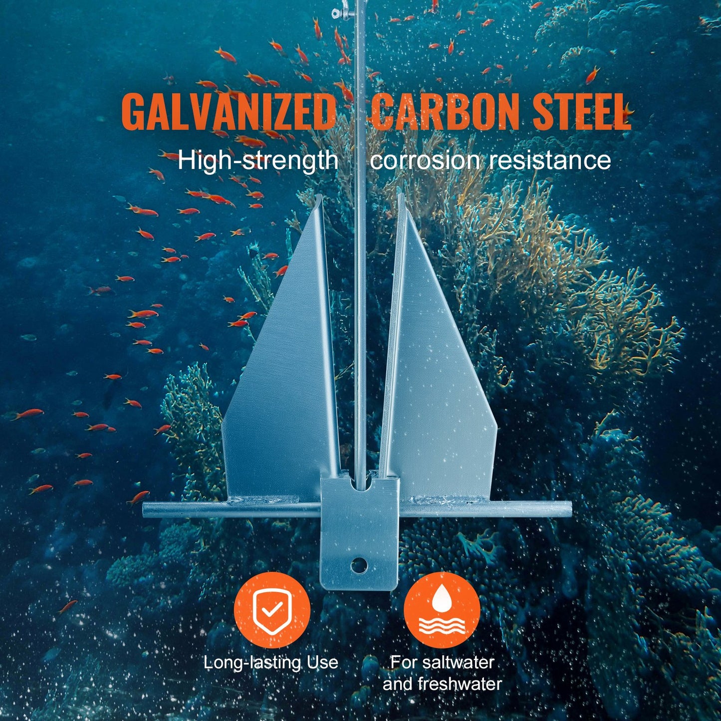 Fluke Style Anchor Kit, 13 LBS Hot-Dipped Galvanized Steel Fluke Anchor with 7.9' Chain, 101' Rope and Two 0.4" Shackles, Marine Boat Anchor for Small Vessels Under 30', Seas, Rivers and Shores