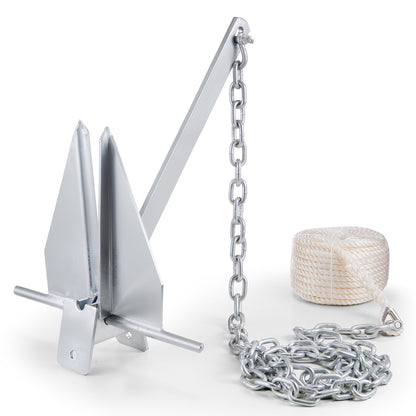 Fluke Style Anchor Kit, 13 LBS Hot-Dipped Galvanized Steel Fluke Anchor with 7.9' Chain, 101' Rope and Two 0.4" Shackles, Marine Boat Anchor for Small Vessels Under 30', Seas, Rivers and Shores