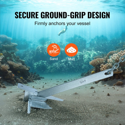 Fluke Style Anchor Kit, 8.5 LBS Hot-Dipped Galvanized Steel Fluke Anchor with 7.9' Chain, 75' Rope and Two 0.4" Shackles, Marine Boat Anchor for Small Vessels Under 18', Seas, Rivers and Shores