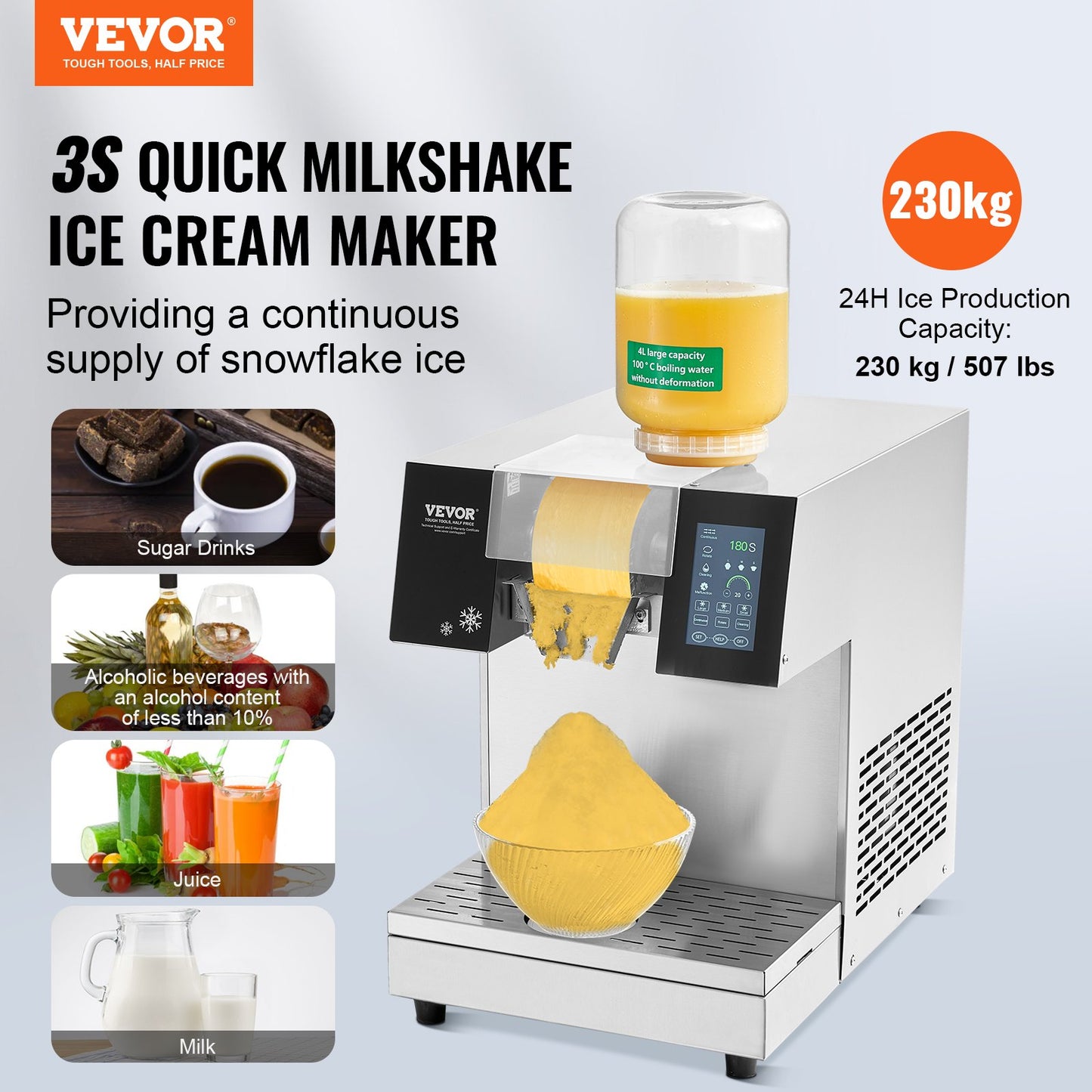 Handelsschneeflocken-Eiscreme-Maschine 507LBS/24H Edelstahl für Eiscreme