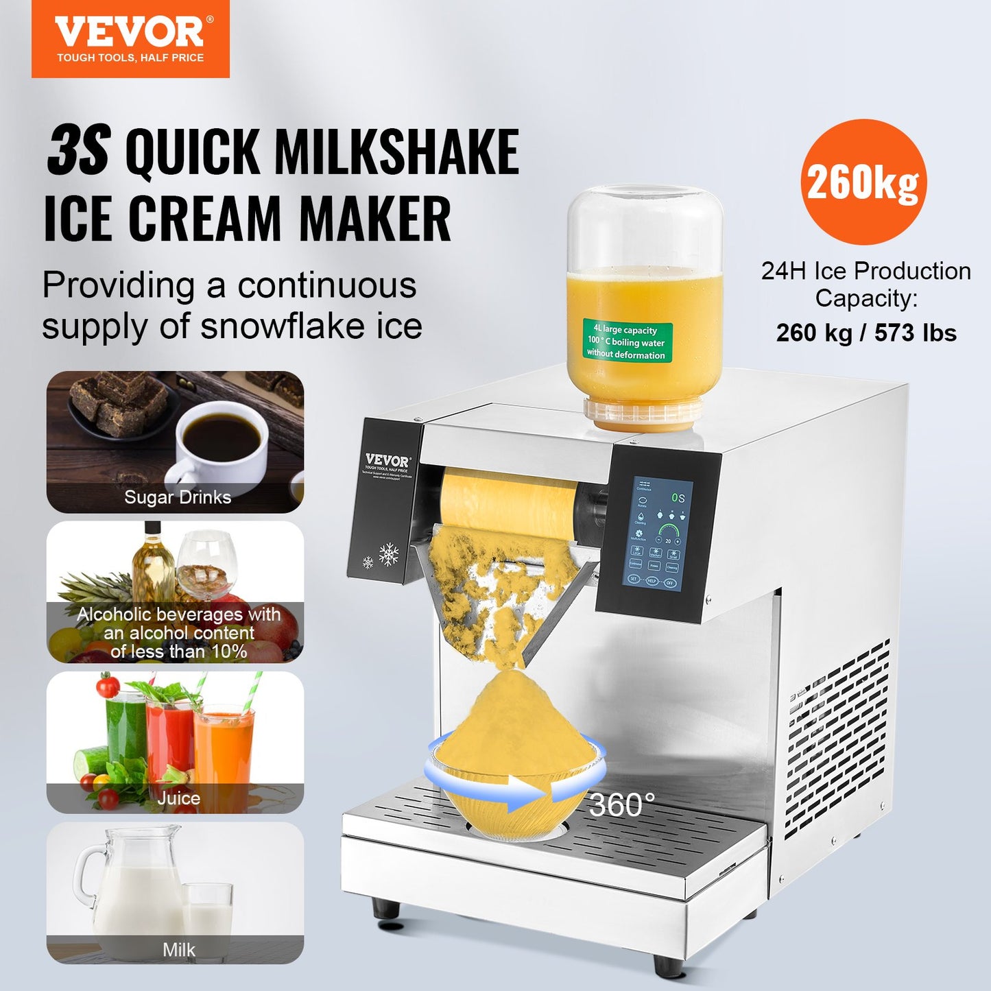 Handelsschneeflocken-Eiscreme-Maschine 573LBS/24H Edelstahl für Eiscreme