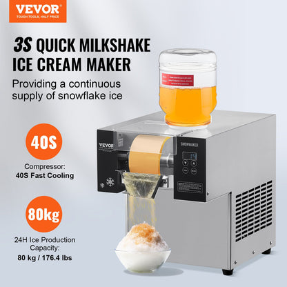 Handelsschneeflocken-Eiscreme-Maschine 176LBS/24H Edelstahl für Eiscreme