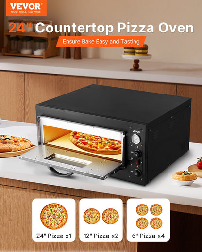 Pizza Oven Electric, 24" Commercial Countertop Pizza Oven, 842°F Max Temp, 4200W Indoor Pizza Maker with Thermometer, Dual Temp Control Knob, Even Heat Pizza Cooker for Restaurant and Home Use