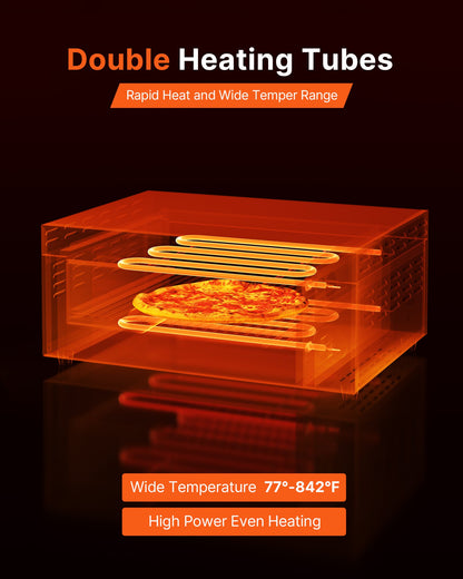 Pizza Oven Electric, 24" Commercial Countertop Pizza Oven, 842°F Max Temp, 4200W Indoor Pizza Maker with Thermometer, Dual Temp Control Knob, Even Heat Pizza Cooker for Restaurant and Home Use