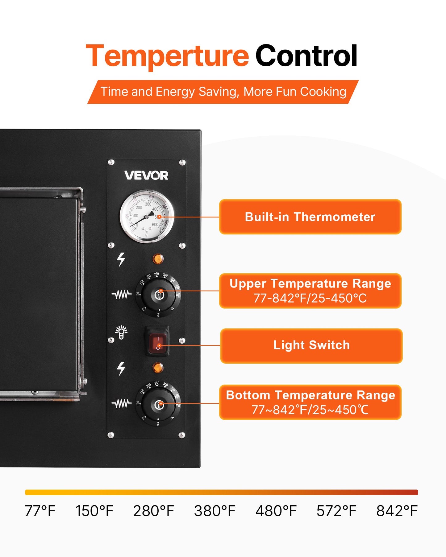 Pizza Oven Electric, 24" Commercial Countertop Pizza Oven, 842°F Max Temp, 4200W Indoor Pizza Maker with Thermometer, Dual Temp Control Knob, Even Heat Pizza Cooker for Restaurant and Home Use