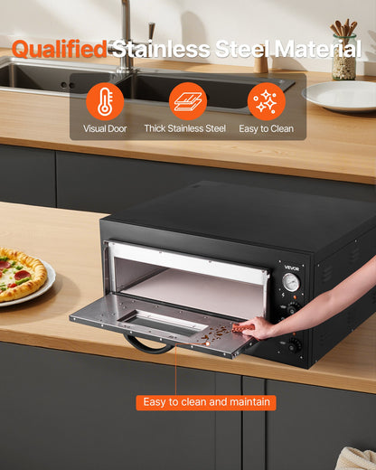 Pizza Oven Electric, 24" Commercial Countertop Pizza Oven, 842°F Max Temp, 4200W Indoor Pizza Maker with Thermometer, Dual Temp Control Knob, Even Heat Pizza Cooker for Restaurant and Home Use
