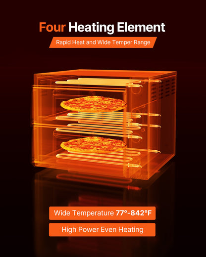 Pizza Oven Electric, 18" Double-Deck Commercial Countertop Pizza Oven, 842°F Max Temp, Indoor Pizza Maker with Thermometer, Independent Upper & Lower Temp Control & Timer for Home Restaurant