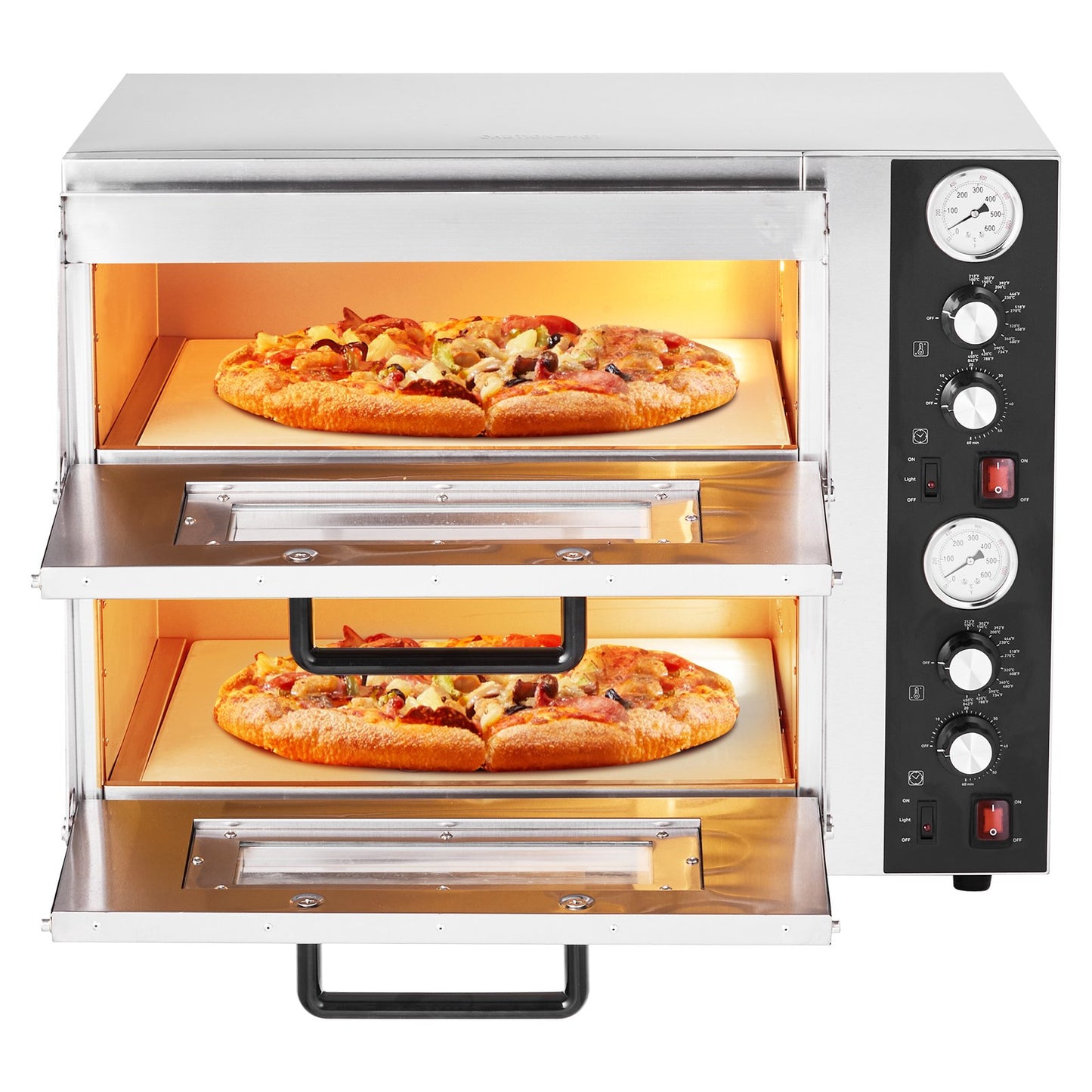 Pizza Oven Electric, 18" Double-Deck Commercial Countertop Pizza Oven, 842°F Max Temp, Indoor Pizza Maker with Thermometer, Independent Upper & Lower Temp Control & Timer for Home Restaurant