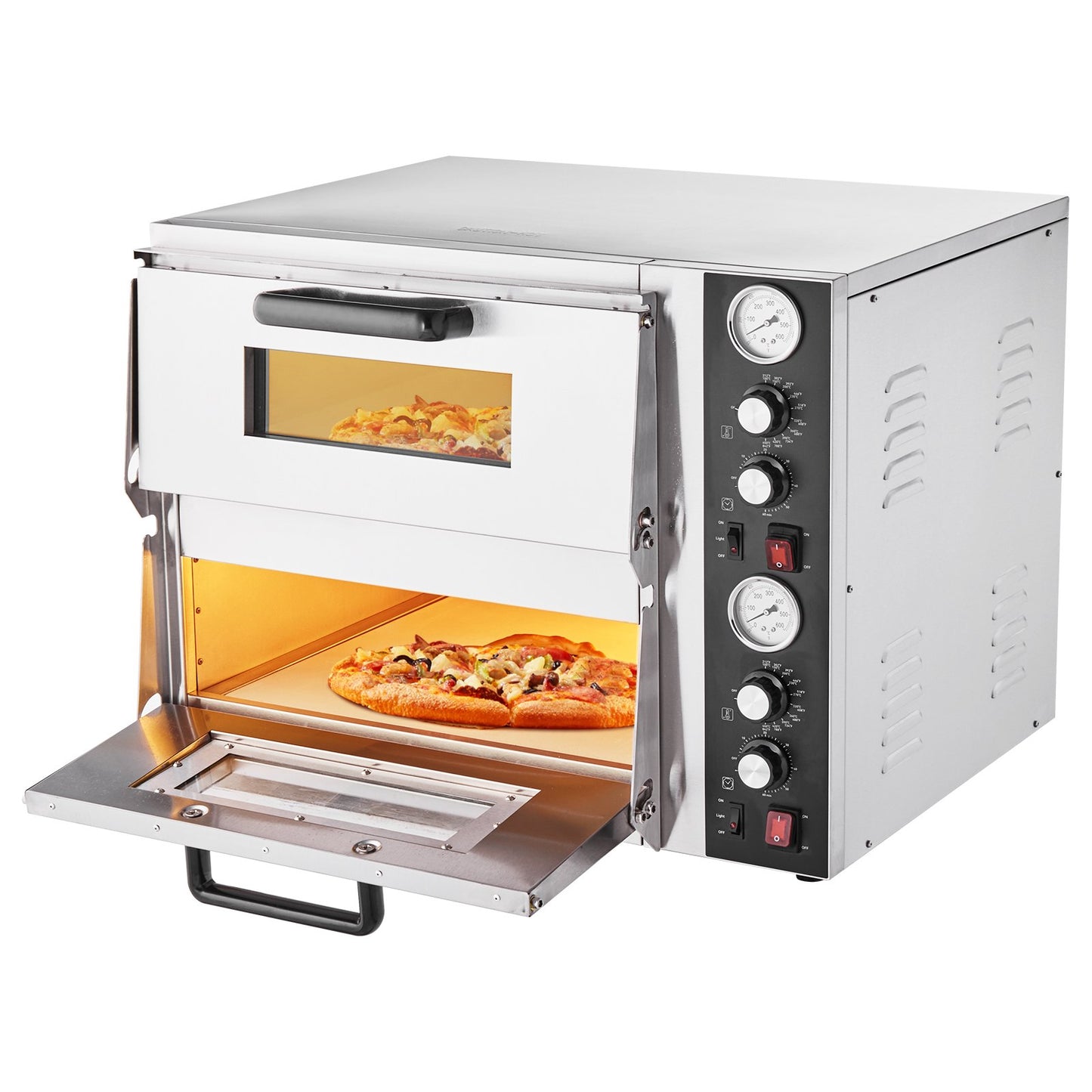 Pizza Oven Electric, 18" Double-Deck Commercial Countertop Pizza Oven, 842°F Max Temp, Indoor Pizza Maker with Thermometer, Independent Upper & Lower Temp Control & Timer for Home Restaurant