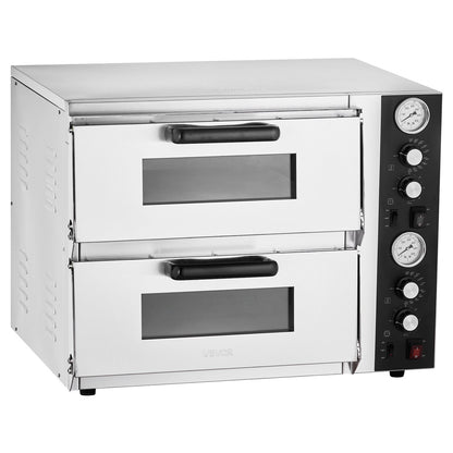 Pizza Oven Electric, 18" Double-Deck Commercial Countertop Pizza Oven, 842°F Max Temp, Indoor Pizza Maker with Thermometer, Independent Upper & Lower Temp Control & Timer for Home Restaurant