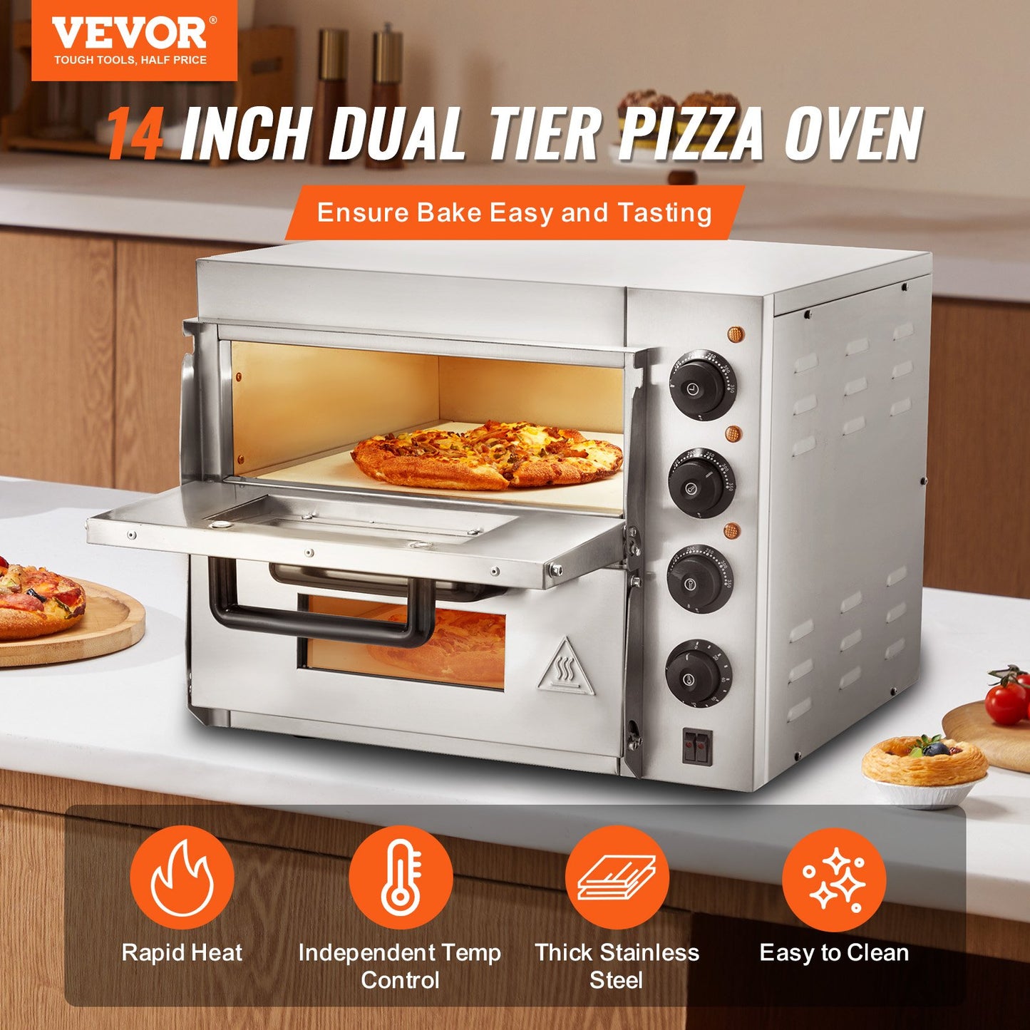 Commercial Countertop Pizza Oven Electric Pizza Oven for 14" Pizza Indoor