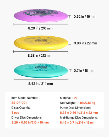 Disc Golf Set, 3 Pack Disc Golf Starter Set, Beginners Flying Discs for Full-Body Strength Training, with Putter, Mid-Range, Driver, PDGA Approved, for Outdoor Backyard, Lawn, Beach, and Park