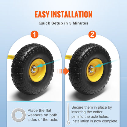 Solid PU Run Flat Tire Wheel Flat Free Tubeless Tire 10" 2-pack 400 lbs