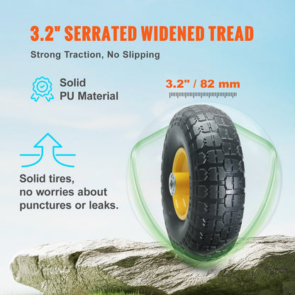 Solid PU Run-Flat Tire Wheel, 10", 2-Pack, 400 lbs Dynamic Load, 450 lbs Static Load, Flat Free Tubeless Tires and Wheels for Hand Truck, Utility Cart, Dollies, Garden Trailers, Various Carts