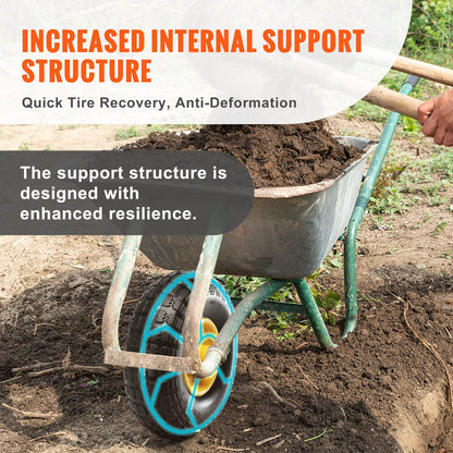 Solid PU Run-Flat Tire Wheel, 10", 2-Pack, 400 lbs Dynamic Load, 450 lbs Static Load, Flat Free Tubeless Tires and Wheels for Hand Truck, Utility Cart, Dollies, Garden Trailers, Various Carts