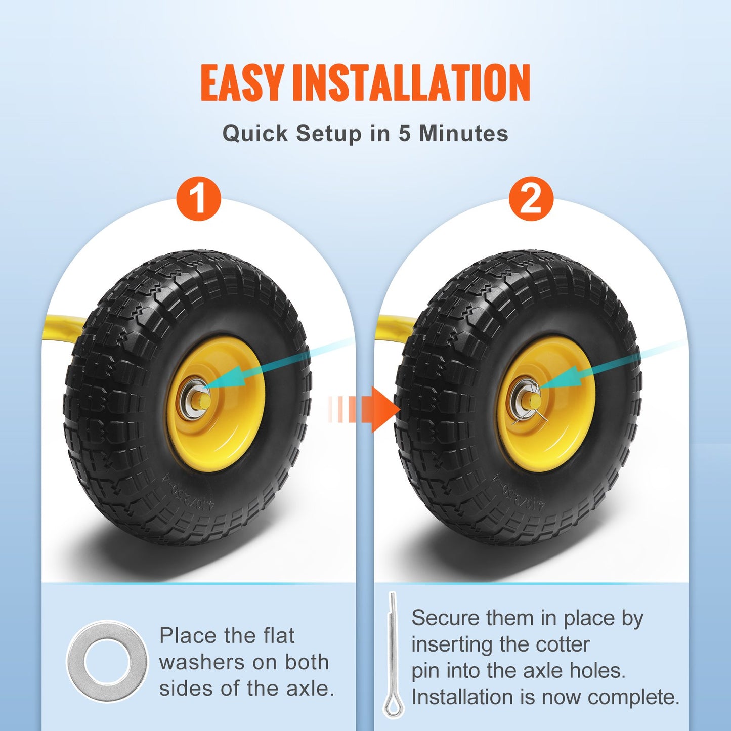 Solid PU Run-Flat Tire Wheel, 10", 2-Pack, 400 lbs Dynamic Load, 450 lbs Static Load, Flat Free Tubeless Tires and Wheels for Hand Truck, Utility Cart, Dollies, Garden Trailers, Various Carts