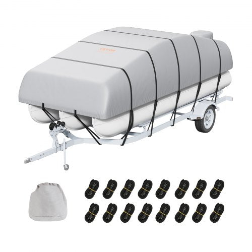 Pontoon Boat Cover, 19'-20' Waterproof Trailerable Pontoon Cover, 800D Marine Grade PU Oxford Fabric, with Motor Cover, 16 Windproof Buckle Straps, Fits for 19'-20'L, Beam Width to 96", Grey