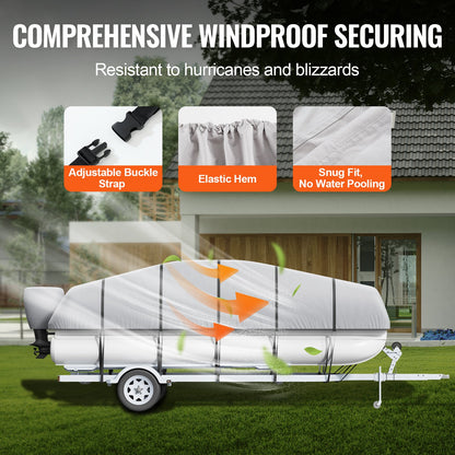 Pontoon Boat Cover, 19'-20' Waterproof Trailerable Pontoon Cover, 800D Marine Grade PU Oxford Fabric, with Motor Cover, 16 Windproof Buckle Straps, Fits for 19'-20'L, Beam Width to 96", Grey