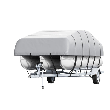 Pontoon Boat Cover, 19'-20' Waterproof Trailerable Pontoon Cover, 800D Marine Grade PU Oxford Fabric, with Motor Cover, 16 Windproof Buckle Straps, Fits for 19'-20'L, Beam Width to 96", Grey