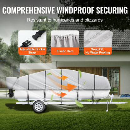 Ponton-Boot-Abdeckung, 23'-24' wasserdichte, trailerbare Ponton-Abdeckung, 800D Marine PU Oxford-Gewebe, mit Motorabdeckung, 16 winddichten Spanngurten, passend für 23'-24'L, Breite bis 102", Grau