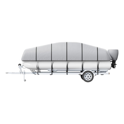 Pontoon Boat Cover, 23'-24' Waterproof Trailerable Pontoon Cover, 800D Marine Grade PU Oxford Fabric, with Motor Cover, 16 Windproof Buckle Straps, Fits for 23'-24'L, Beam Width to 102", Grey