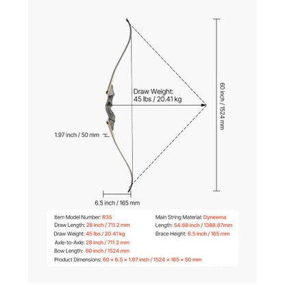 60 Zoll Takedown Recurvebogen Holzbogen Pfeile Kit Jagdpraxis 18kg