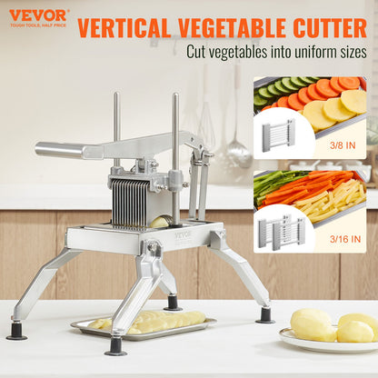 Commercial Vegetable Cutter, 3/8 and 3/16 Inch Tomato Cutter, Stainless Steel and Aluminum Alloy Vegetable Cutter, Manual Tomato Cutter with Non-Slip Feet, for Tomatoes, Onions, Potatoes