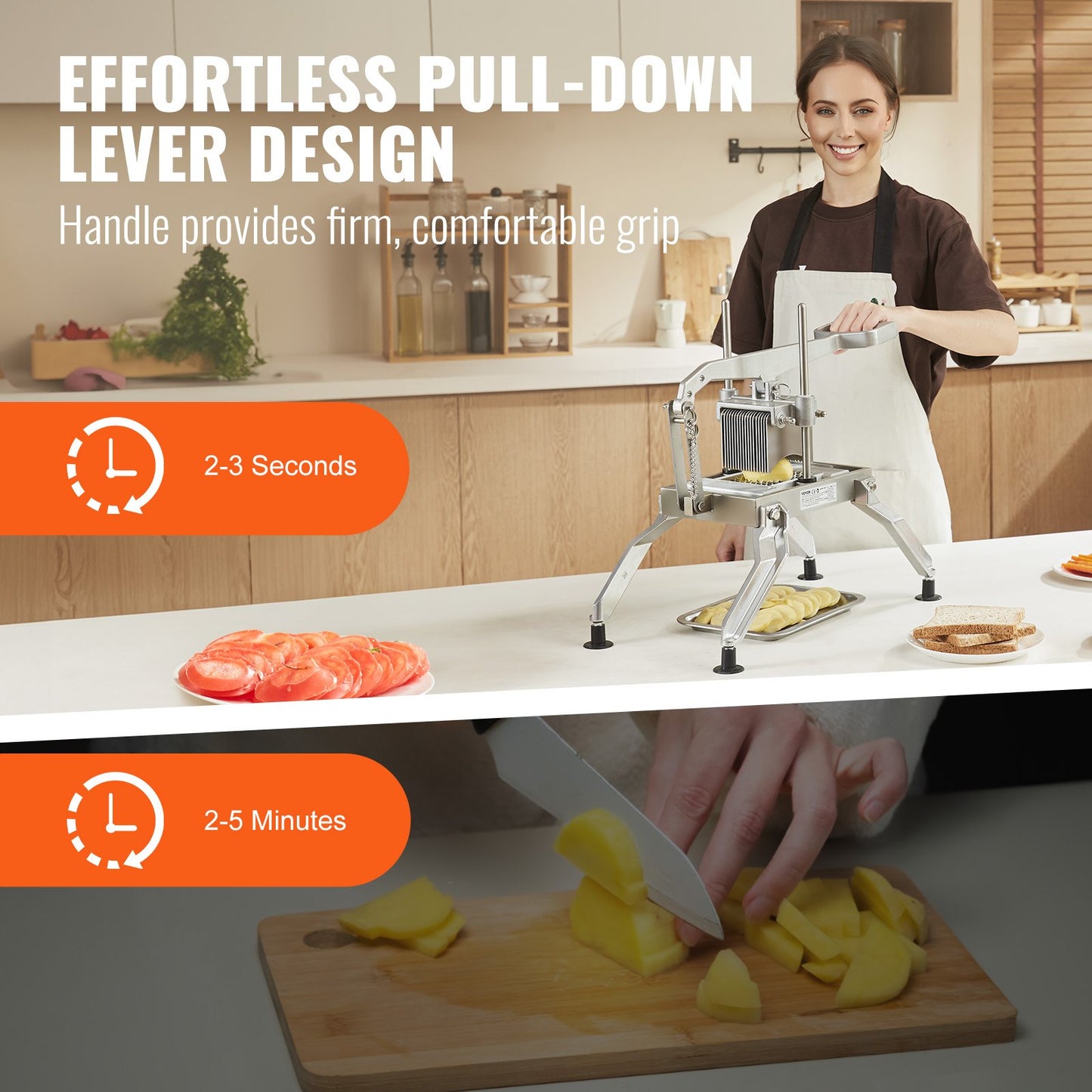 Commercial Vegetable Slicer, 3/8" and 3/16" Tomato Slicer, Stainless Steel and Aluminum Alloy Vegetable Cutter Slicer, Manual Tomato Slicer with Non-slip Feet, for Tomatoes, Potatoes, Onions