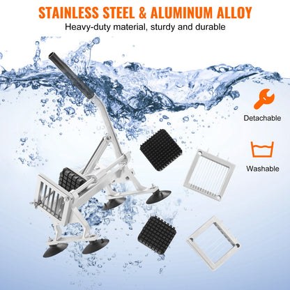 Kommerzieller Gemüseschneider, 1/4"+3/8"+1/2" Obstschneider, Gemüseschneider aus Edelstahl und Aluminiumlegierung, manuelle Schneidemaschine mit rutschfesten Füßen, für Radieschen, Zwiebeln, Kartoffeln