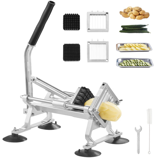 Commercial Vegetable Cutter, 1/4"+3/8"+1/2" Fruit Cutter, Stainless Steel and Aluminum Alloy Vegetable Cutter, Manual Cutting Machine with Non-Slip Feet, for Radishes, Onions, Potatoes