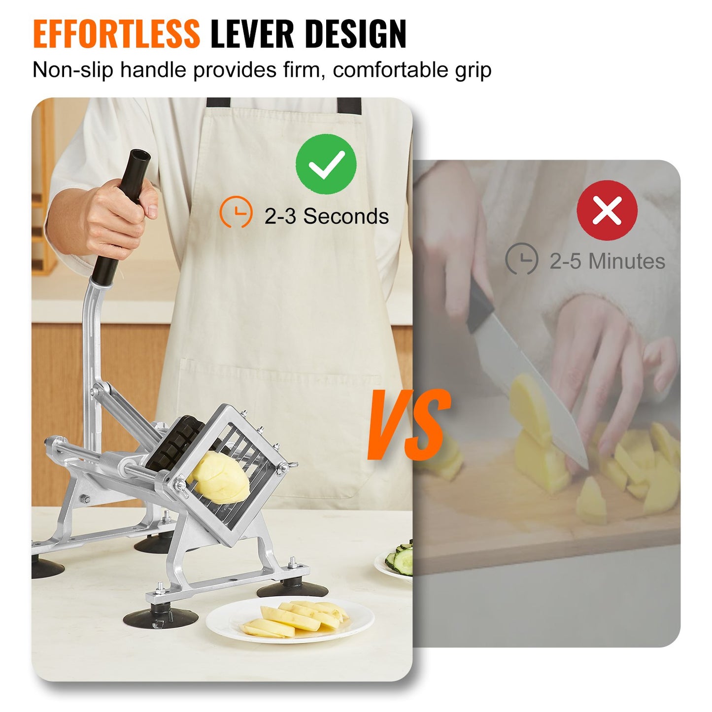 Commercial Vegetable Cutter, 1/2 Inch Fruit Cutter, Stainless Steel and Aluminum Alloy Vegetable Cutter, Manual Cutter with Non-Slip Feet, for Radishes, Onions, Potatoes, Lemons