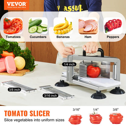 Commercial Tomato Slicer, 1/4"+3/8"+3/16" Tomato Slicer, Stainless Steel Heavy Duty Tomato Slicer, Manual Tomato Slicer with Non-Slip Feet, Tomato Slicer, Cucumbers, Bananas