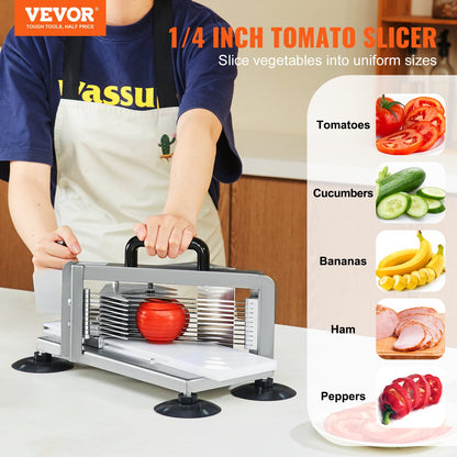 Commercial Tomato Slicer, 1/4 Inch Tomato Slicer, Stainless Steel Heavy Duty Tomato Slicer, Manual Tomato Slicer with Non-Slip Feet, for Cutting Tomatoes, Cucumbers, Bananas