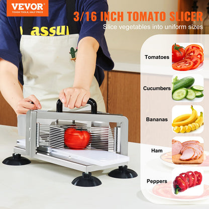 Commercial Tomato Slicer, 3/16 Inch Tomato Slicer, Stainless Steel Heavy Duty Tomato Slicer, Manual Tomato Slicer with Non-Slip Feet, for Cutting Tomatoes, Cucumbers, Bananas
