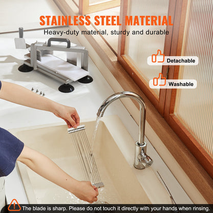 Kommerzieller Tomatenschneider, 3/8 Zoll Tomatenschneider, Edelstahl Hochleistungs-Tomatenschneider, Manueller Tomatenschneider mit Anti-Rutsch-Füßen, zum Schneiden von Tomaten, Gurken, Bananen