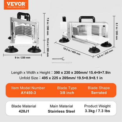 Commercial Tomato Slicer, 3/8 inch Tomato Cutter Slicer, Stainless Steel Heavy Duty Tomato Slicer Machine, Manual Tomato Slicer with Non-slip Feet, for Cutting Tomatoes, Cucumbers, Bananas