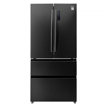 French Door Refrigerator, 18.9 Cu. Ft. Kitchen Fridge, Counter Depth French Refrigerator with LED Display and 4 Casters, Frost-Free Bottom Freezer Refrigerators for Home & Commercial Use, Black