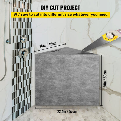 Tile Shower Seat, 22.4\" x 16\" x 20\" Ready to Tile Shower Seat, Factory Waterproof & 100% Leak Proof Tileable Shower Corner Seat, 440lbs Load-Bearing Triangular Board Shower Bench, Grey